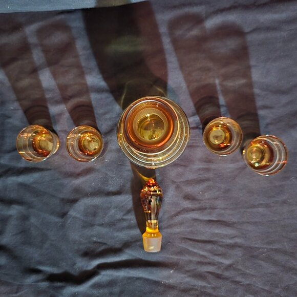 Vintage Bohemia Czechoslovakia Amber Gold Decanter Set (4 Glass / 1 Decanter) - Picture 6 of 6